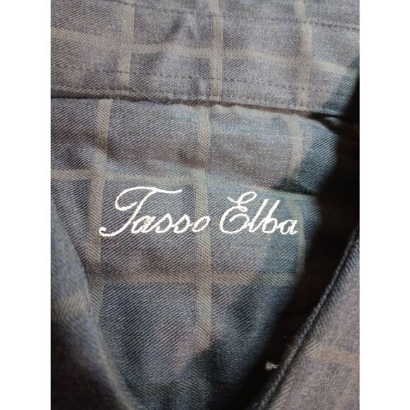 Tasso Elba Shirt Men's‎ Large Blue Windowpane Button Front Long Sleeve - Picture 6 of 9